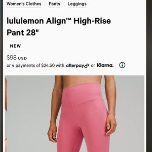 Lulu lemon align 28’ leggings in pink blossom
